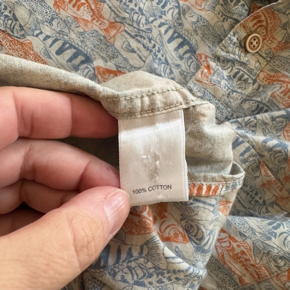 Solaris blue & orange fish pattern collared short sleeve button down shirt Lg - Picture 5 of 5